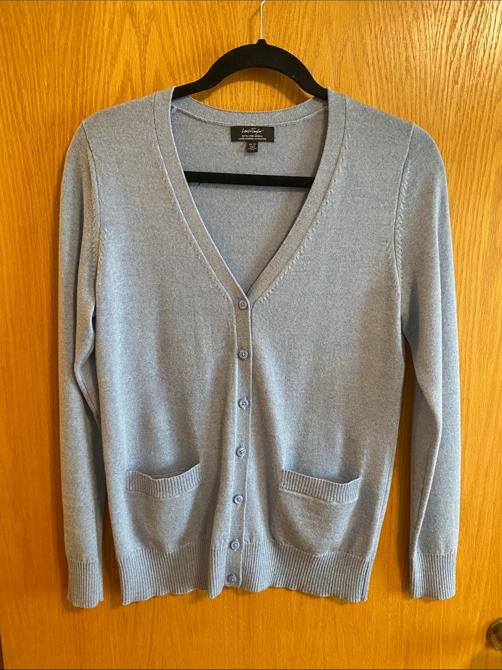 Lord & Taylor Light Blue V-Neck Button Cardigan